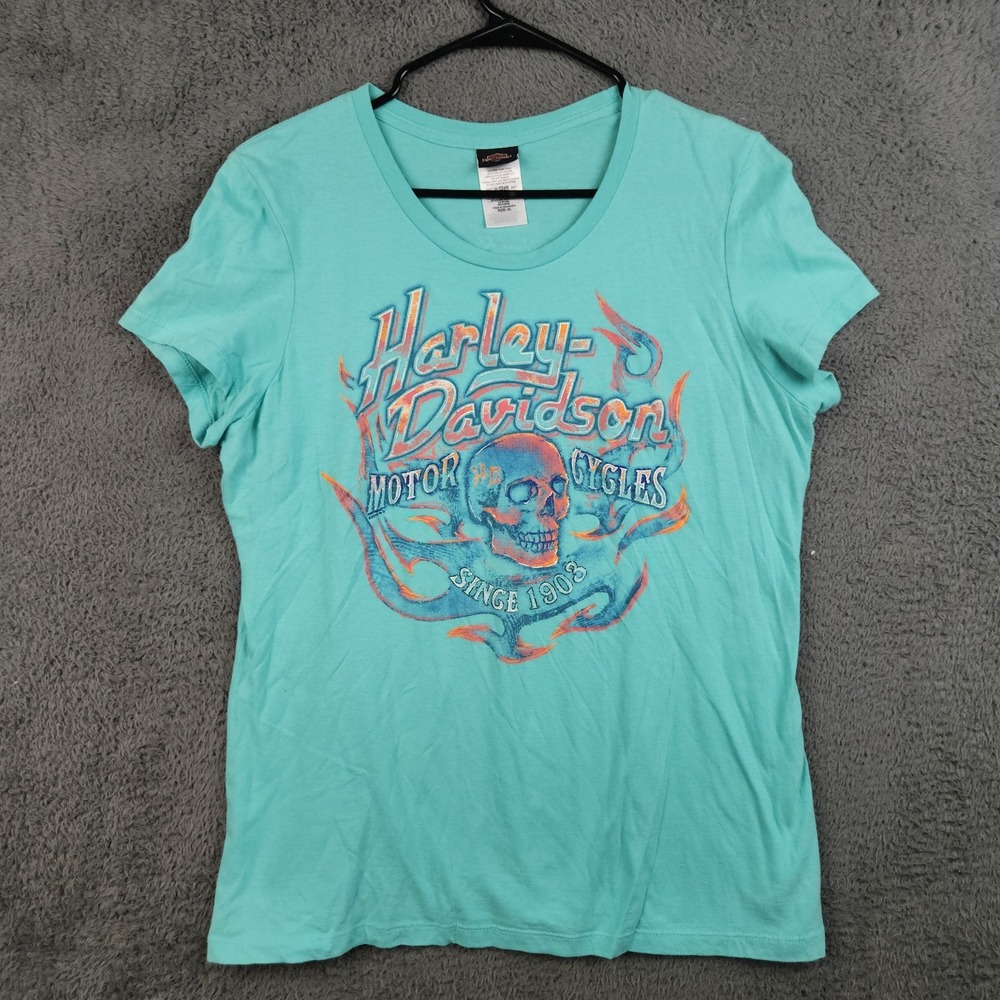 Harley-Davidson Graphic Tee Womens XL Flames Skull Paducah Kentucky Biker Shirt